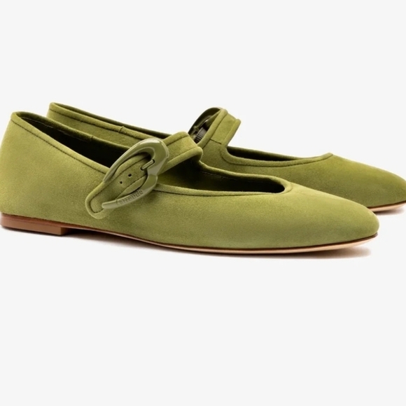 💚🔹️LARROUDE🔹️ Handmade In Brazil Suede Seaweed  Verona Ballet Flats - Picture 2 of 7